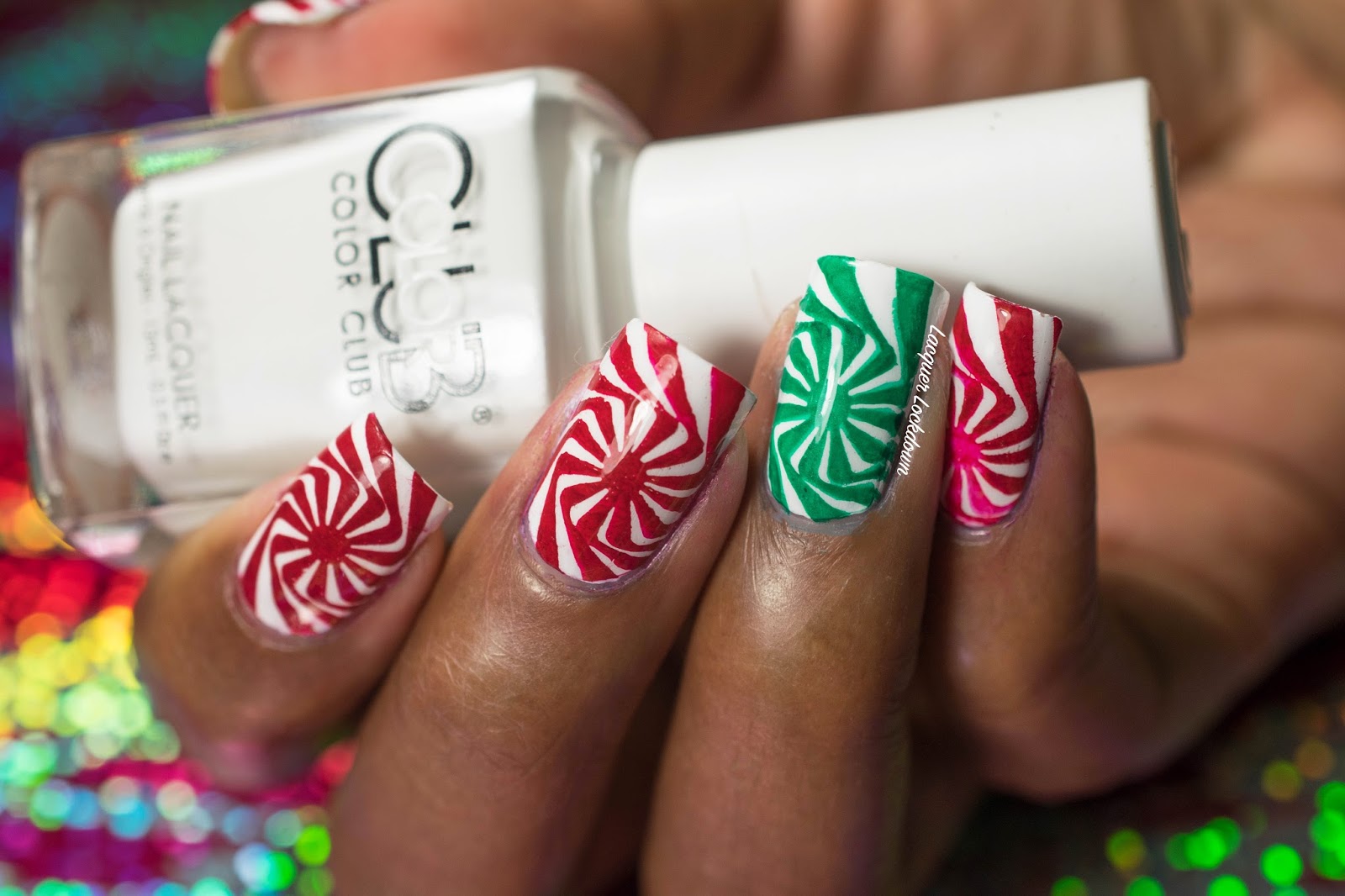 Lacquer Lockdown Christmas Simples MoYou London Candy Cane Swirl Nail Art + Tutorial!