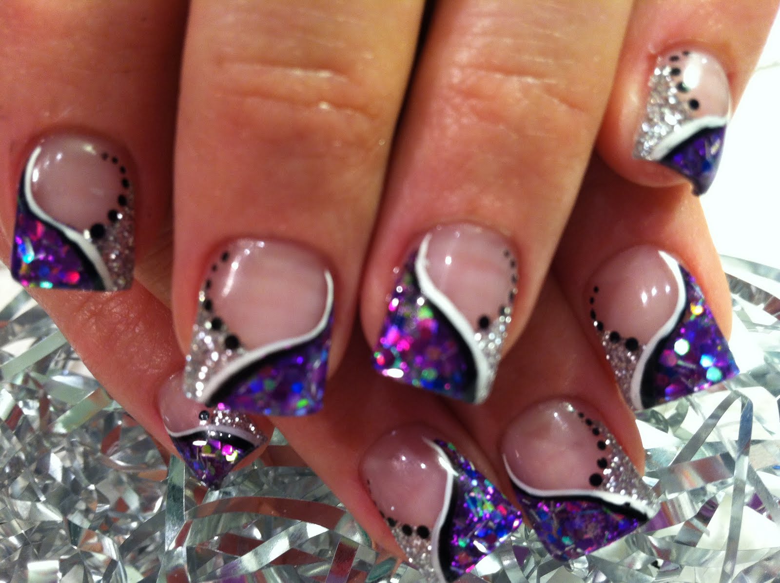christmas nail design pinks and teals