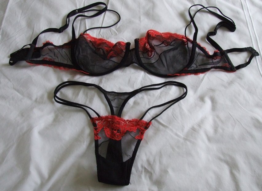 Wife's thong panties and matching bra click on picture to see at full size
