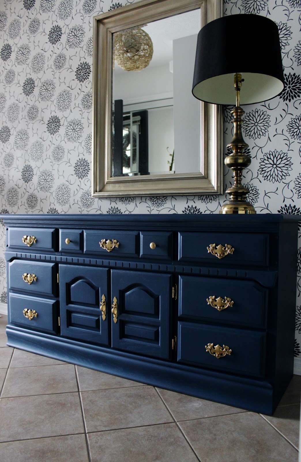 Retiqued by Rae Bond Navy Blue and Bright Gold Dresser