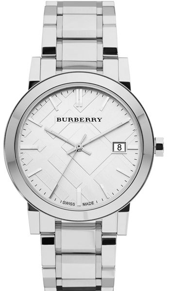 Burberry Large Check Stamped Bracelet Watch, 38mm Silver