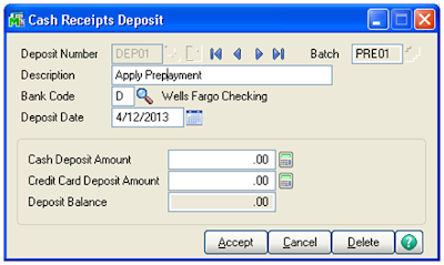 Cash Receipts Deposit