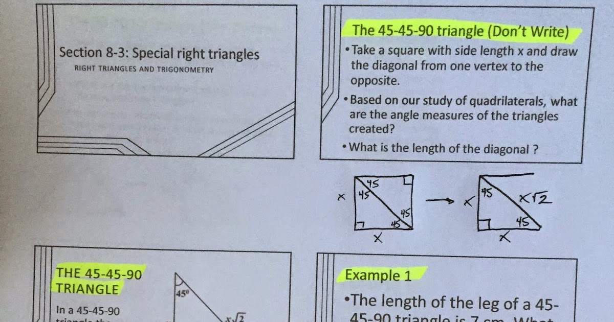 13 3 special right triangles homework picture