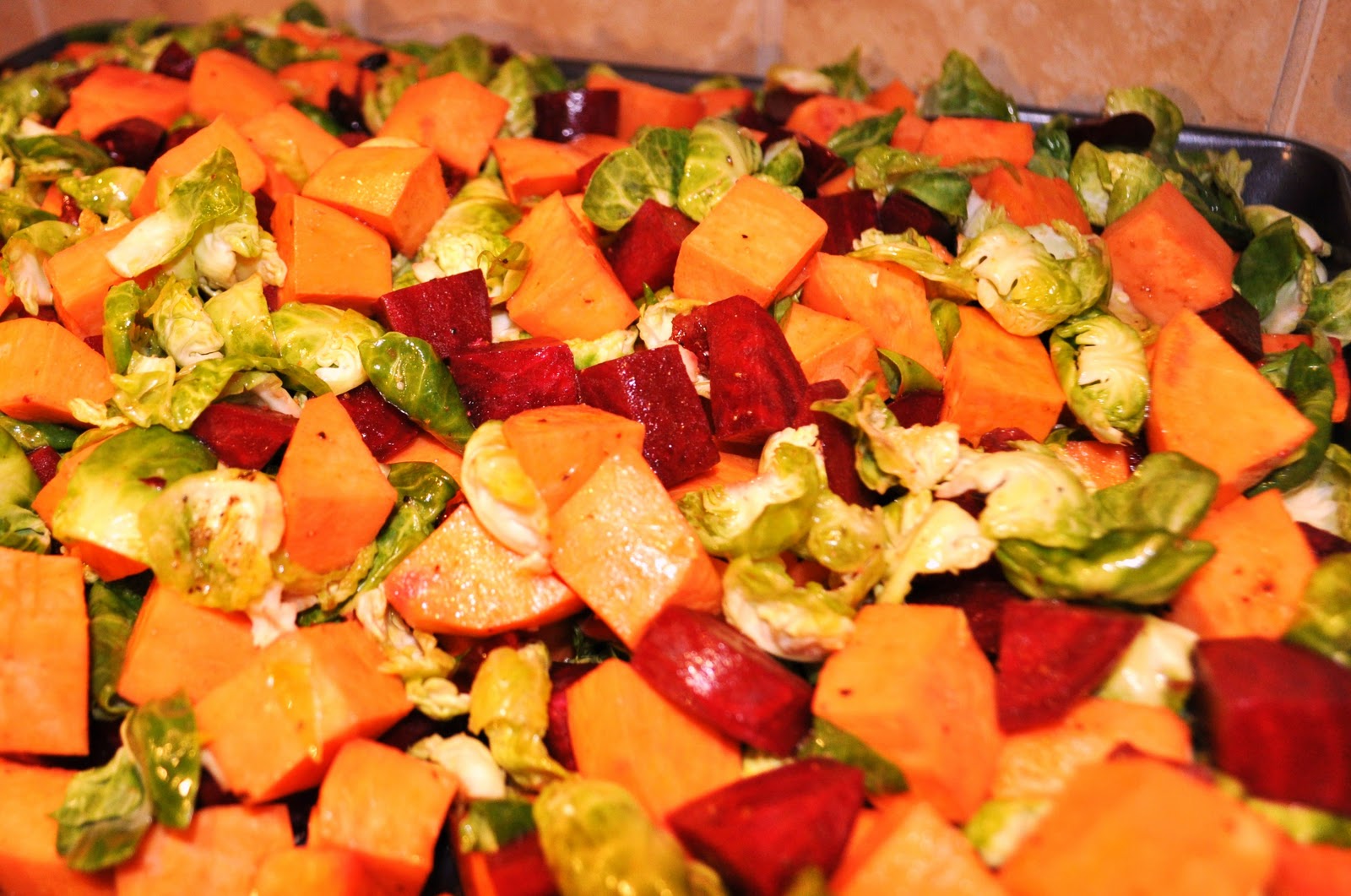 d & a Roasted Yams, Beets, & Brussel Sprouts with Cranberries