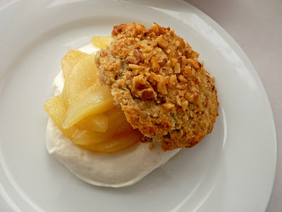biscuits walnut cheese blue cream pear fig compote pears
