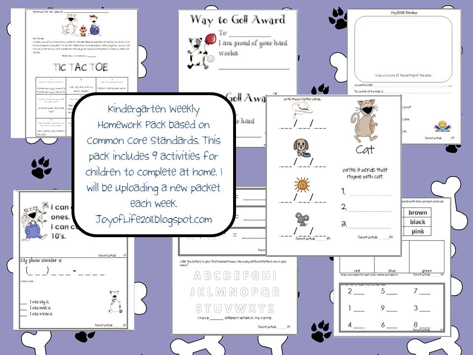 Kindergarten Homework/Take Home Pack