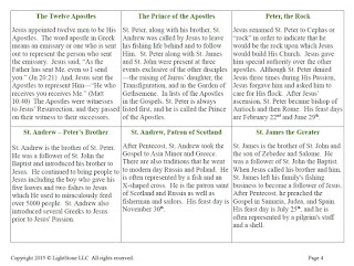 Apostles Calendar Card Days 1 through 6 Back