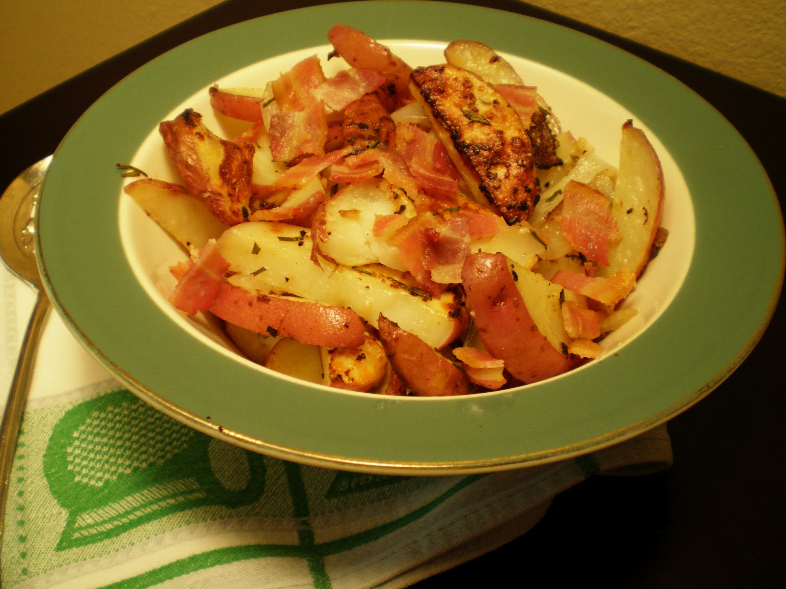 Basil and Rosemary's Kitchen Herbed Red Potatoes with Onion and Bacon