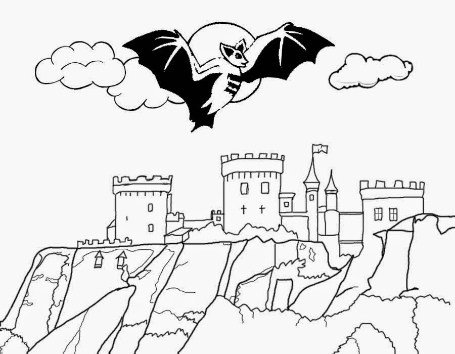 Halloween Coloring Printable Drawing Dracula Castle Vampire Cartoon Transyl...