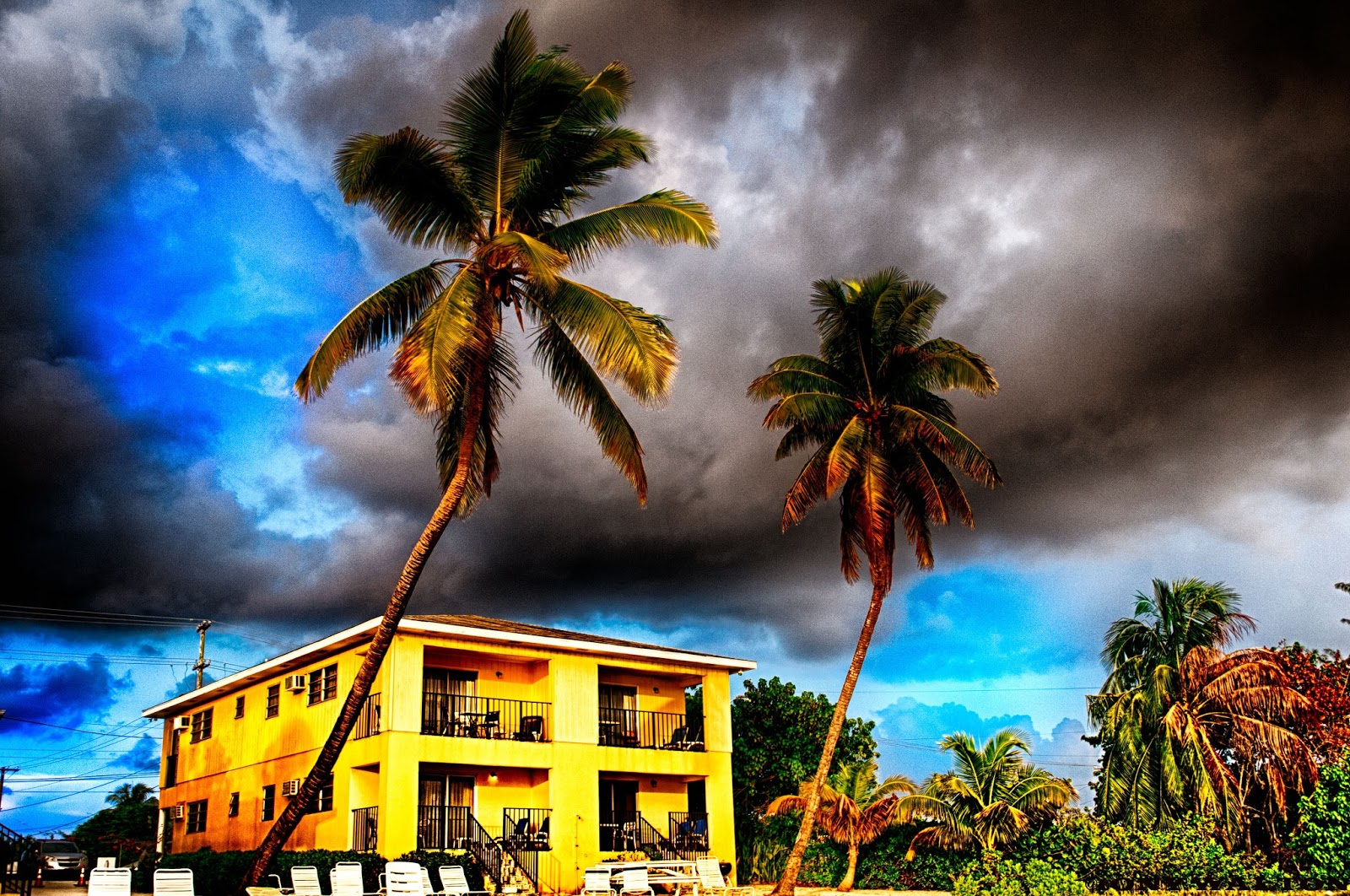 Tony Walton yellow apartments at the golden hour around 601 PM in