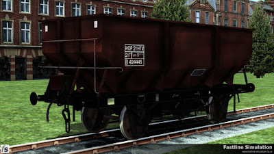 Fastline Simulation: A weather worn freight brown rebodied dia. 1/146 21t hopper with black under-frame.