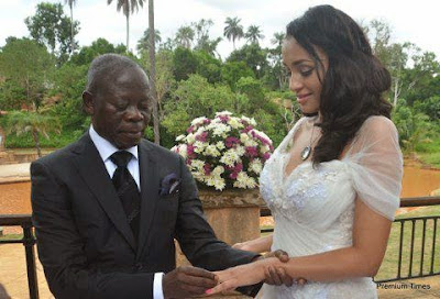 Adams Oshiomhole and his new wife, Lara Fortes