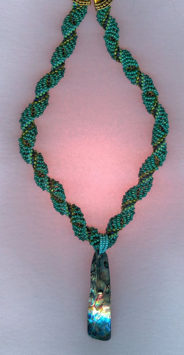 Necklace Paua shell with Dutch Spiral beaded chain