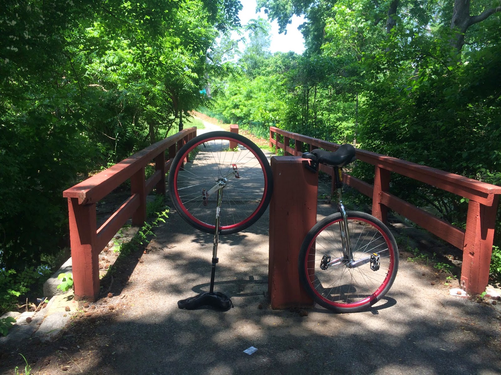 Unicycle Bridge Tour 383 Wooden pedestrian bridge 3 over Simonson’s Creek, Brookville Park