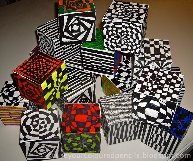 Use Your Coloured Pencils Op Art Cubes