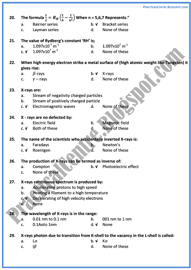 the-atomic-spectra-mcqs-physics-12th