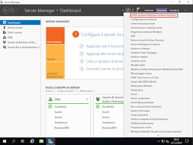 Server Manager, Centro di amministrazione di Active Directory Server Manager, Centro di amministrazione di Active Directory