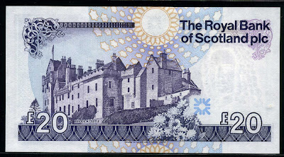 Royal Bank of Scotland 20 Pounds Sterling banknote Scottish paper money Brodick Castle