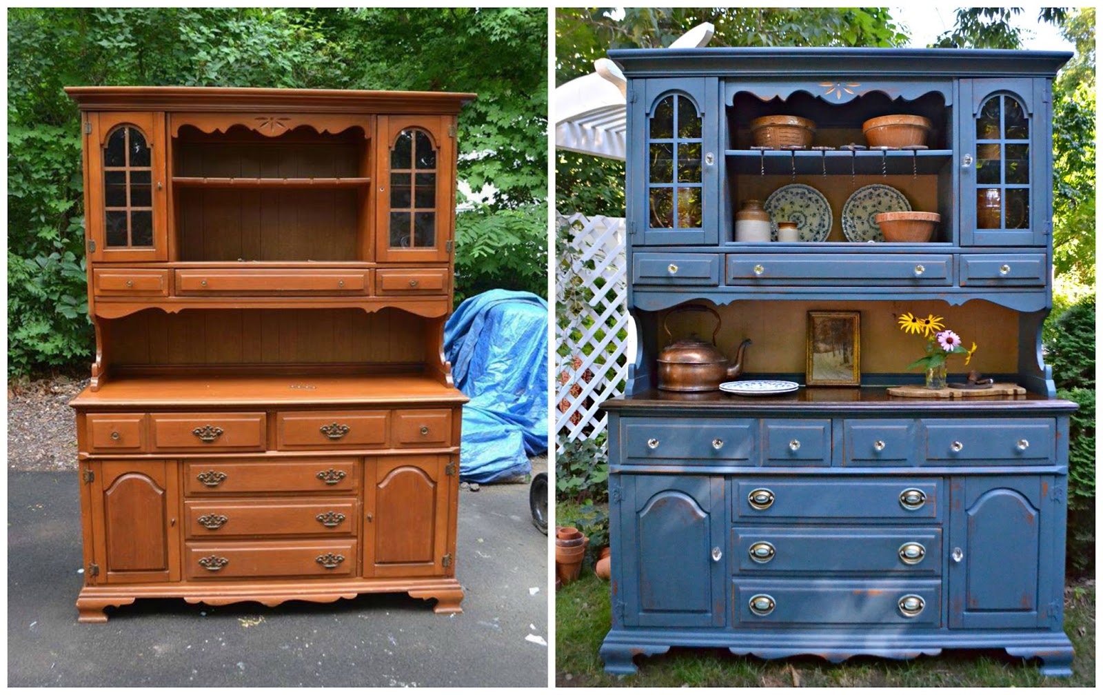 Heir and Space A Vintage Maple Hutch in Blue and Cream