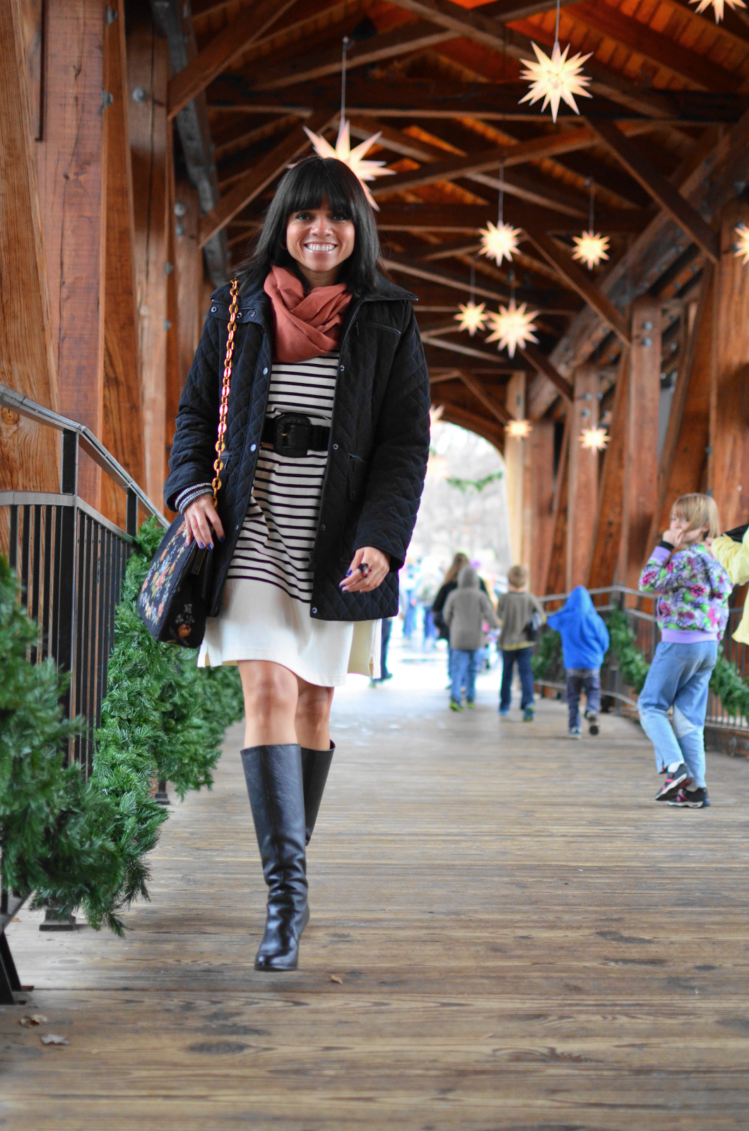 Puffer Jacket Striped Sweater Dress MY SMALL WARDROBE