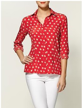 red and white polka dot blouse