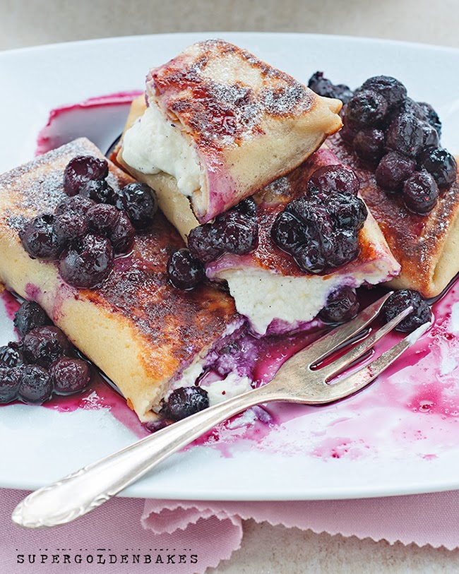 Cheese blintzes with blueberry sauce supergolden bakes