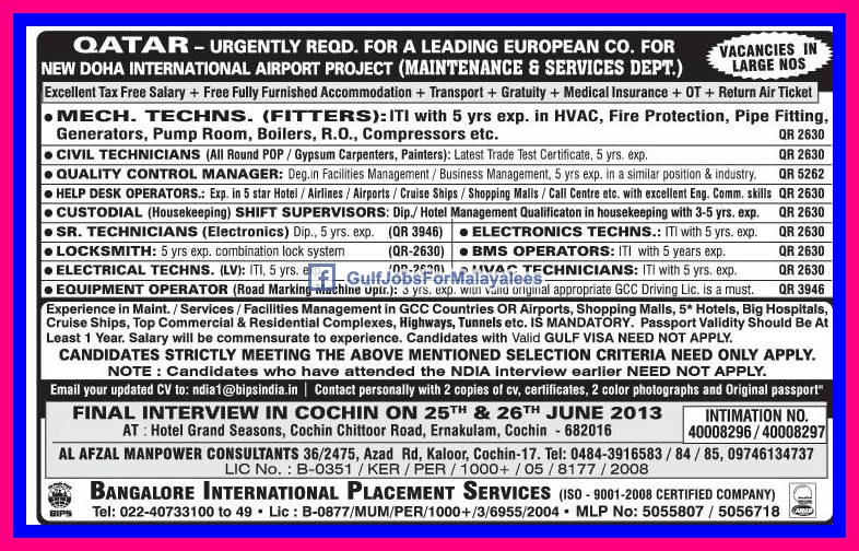 Urgently Required For New Doha International Airport Project Qatar