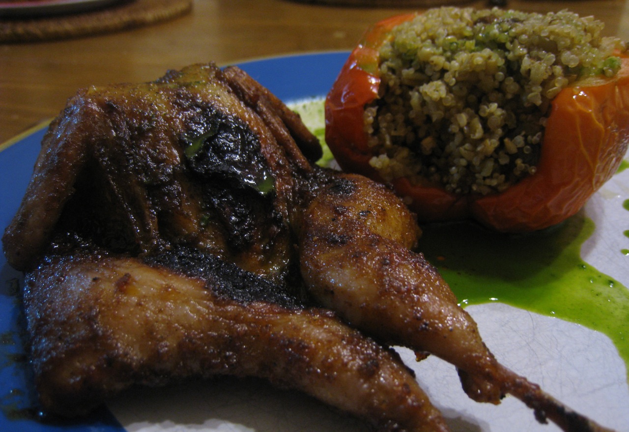 muppys Spicy Lemon Quail and Stuffed Capsicums