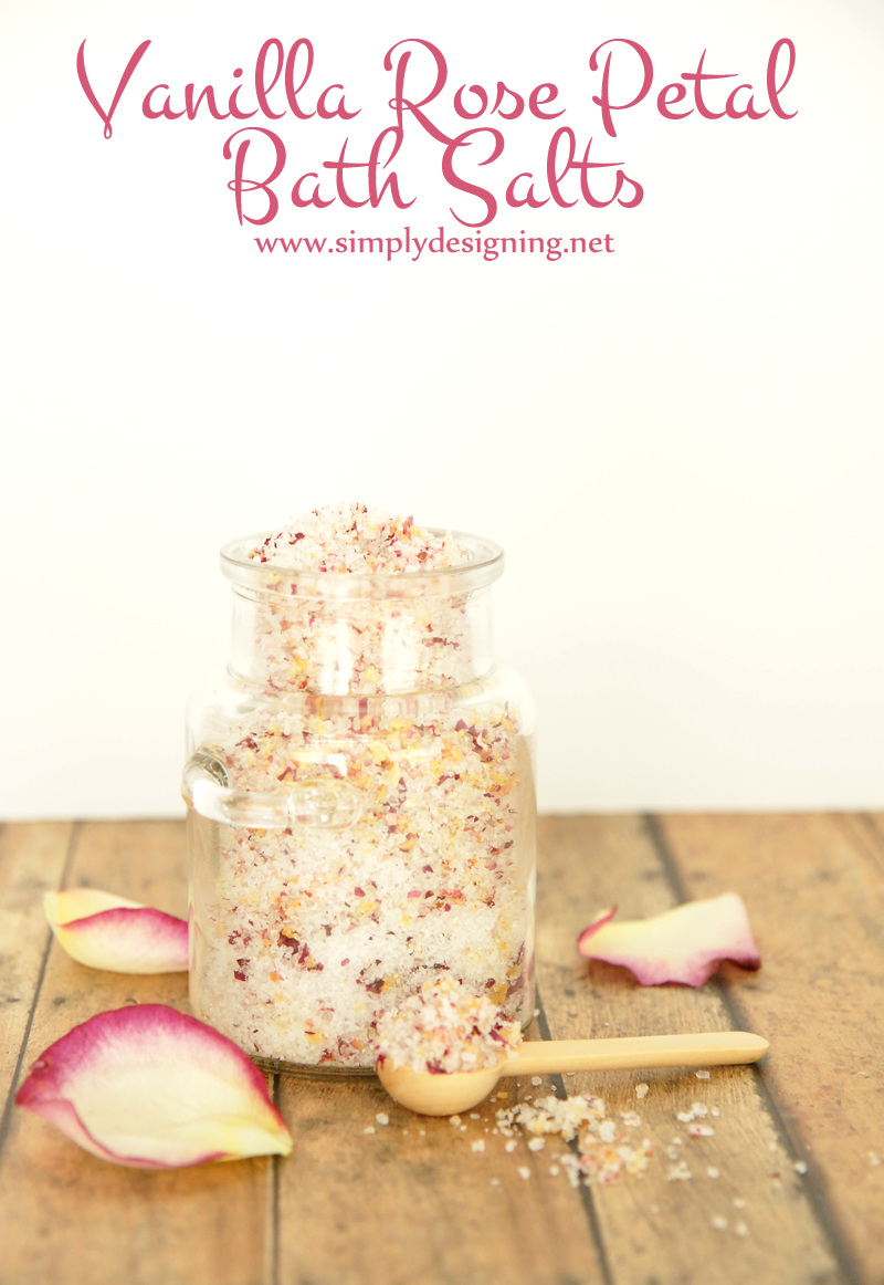 Vanilla Rose Petal Bath Salts in a jar viewed from the side