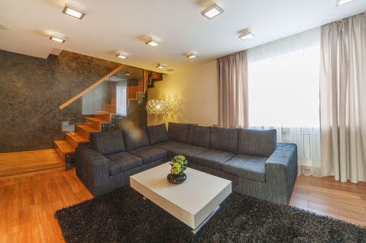 style of minimalism in living room, small area with two floors