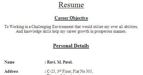 text resume format