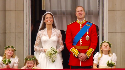 The Duke and Duchess of Cambridge and brides maids looking at the sky. YouTube 2011.