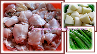 Ingredients such as chicken, potatoes and green chillies for Malacca Portuguese Debel (Devil) Curry dish
