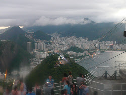 Sugarloaf Mtn, midlevel station (ctr) & Flamengo in background, from upper station (Rio de Janeiro)