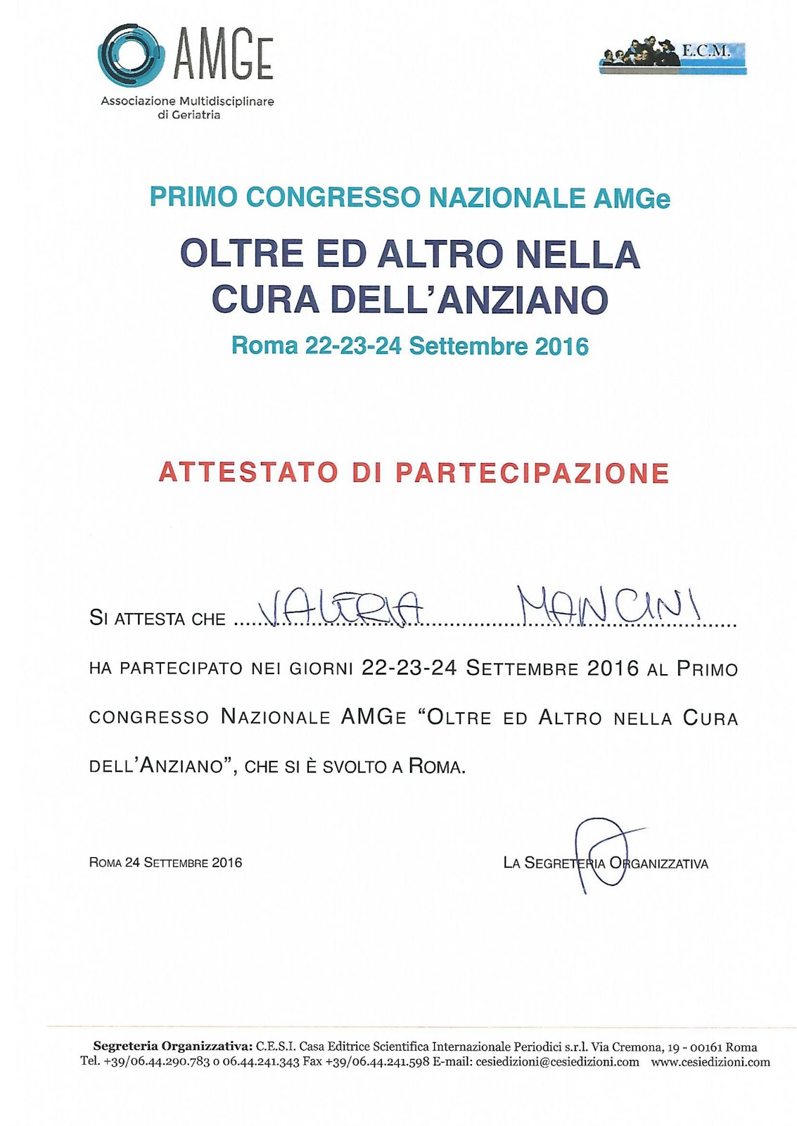 Primo Congresso Nazionale dell'Associazione Multidisciplinare Geriatria