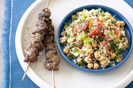 Beef kebabs with couscous and chickpea tabouli recipe Beef kebabs with couscous and chickpea tabouli Beef kebabs with couscous and chickpea tabouli recipe