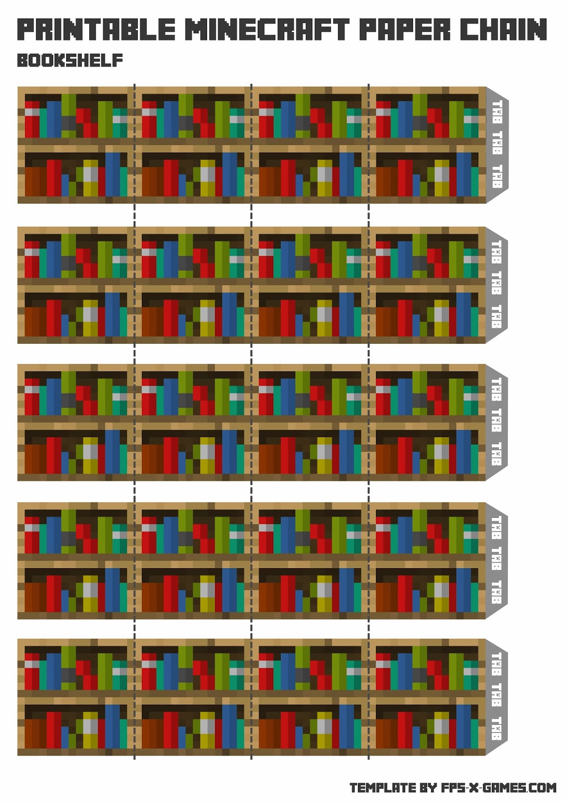 Papercraft Minecraft Paper Chain - Bookshelf