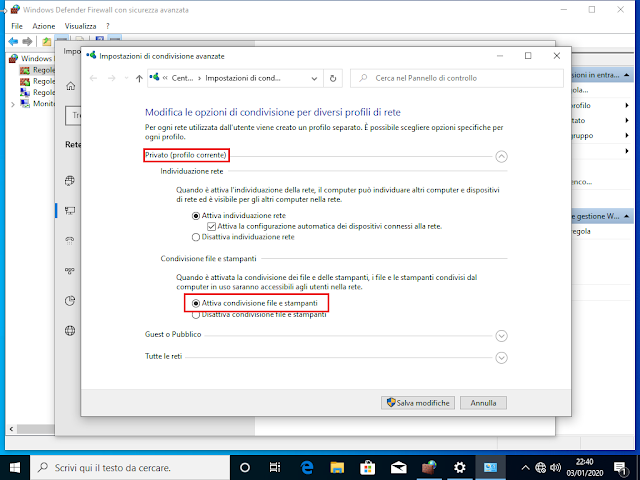 Windows 10, Attivazione condivisione file e stampanti su Profilo di rete Privato Windows 10, Attivazione condivisione file e stampanti su Profilo di rete Privato
