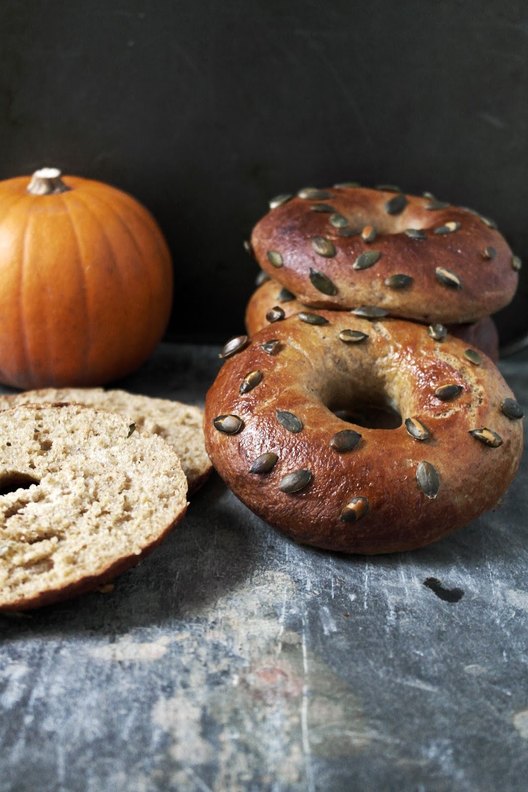 pumpkin bagels with pumpkin seeds