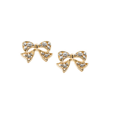 t+j Designs Gold Crystal Bow Stud Earrings