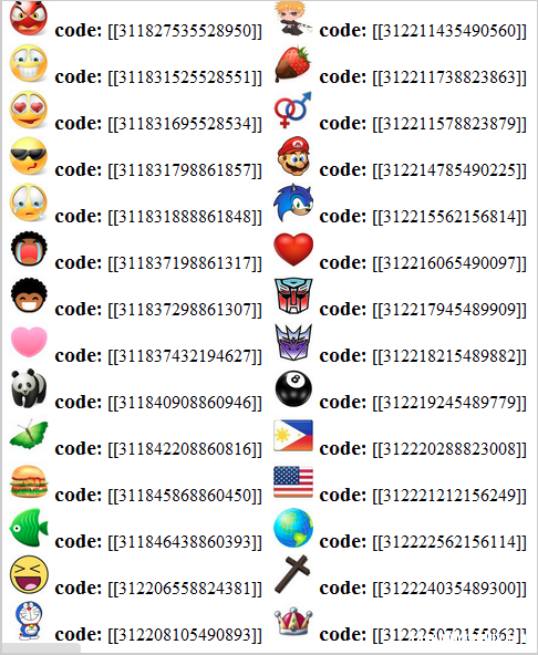 facebook chat smiley codes