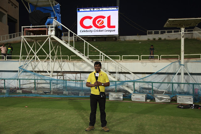 Manoj Bhawuk at JSCA International Cricket Stadium Ranchi during CCL 2013, Veer Marathi vs Bhojpuri Dabanggs Match