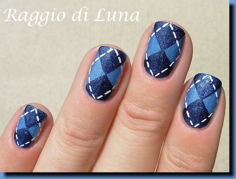 Raggio Di Luna Nails Double Blue Plaid Design Golden Rose Matte Velvet N 104 Dark Blue Acrylic Colours Nyc 138 Cly Gly Top Coat