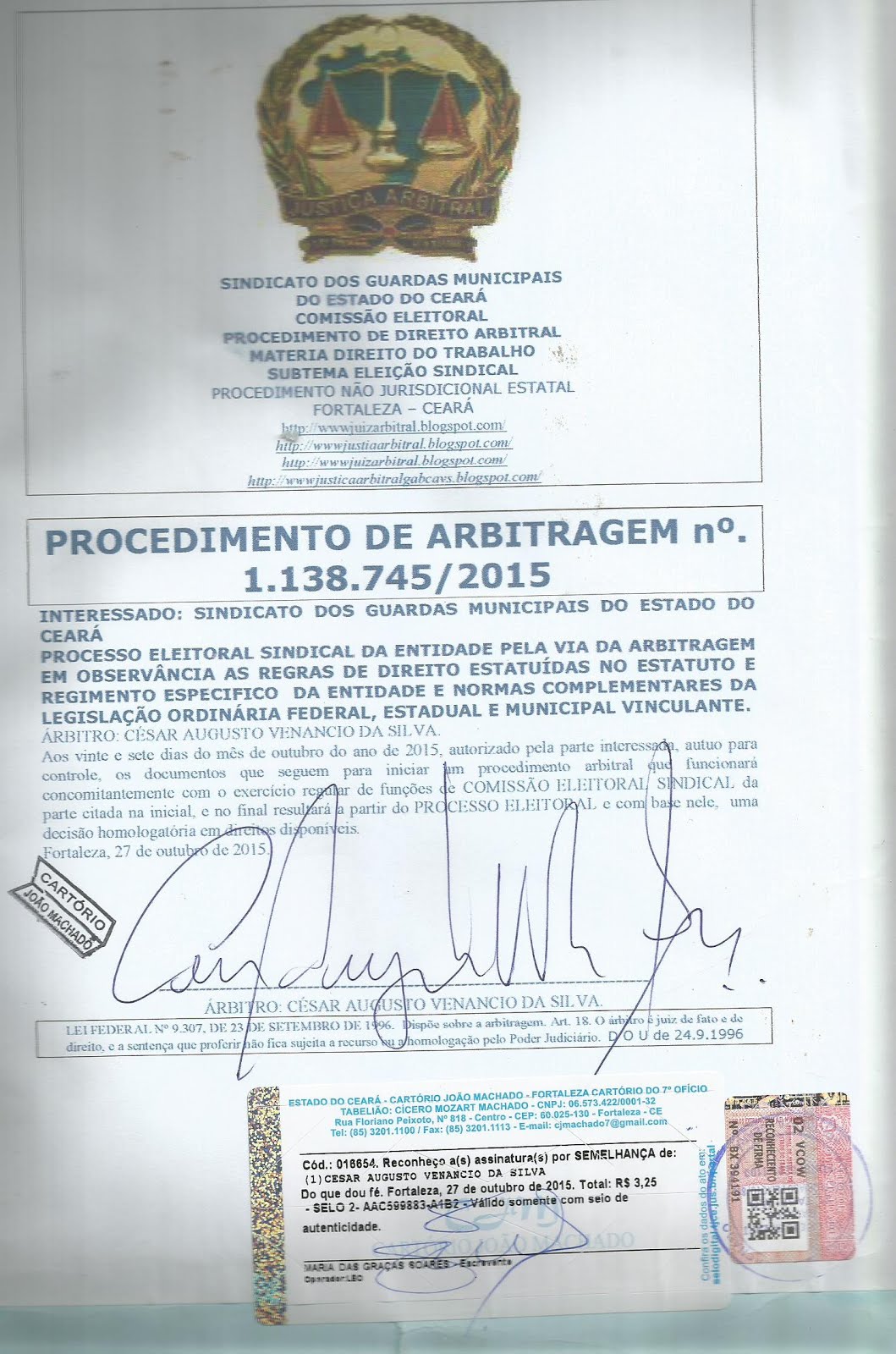 CAPA DO PROCEDIMENTO DE ARBITRAGEM 1.138.745.2015