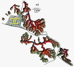 Mapa da área urbana rodeada por voçorocas. Fonte: GEOSUPPORT. 1997.