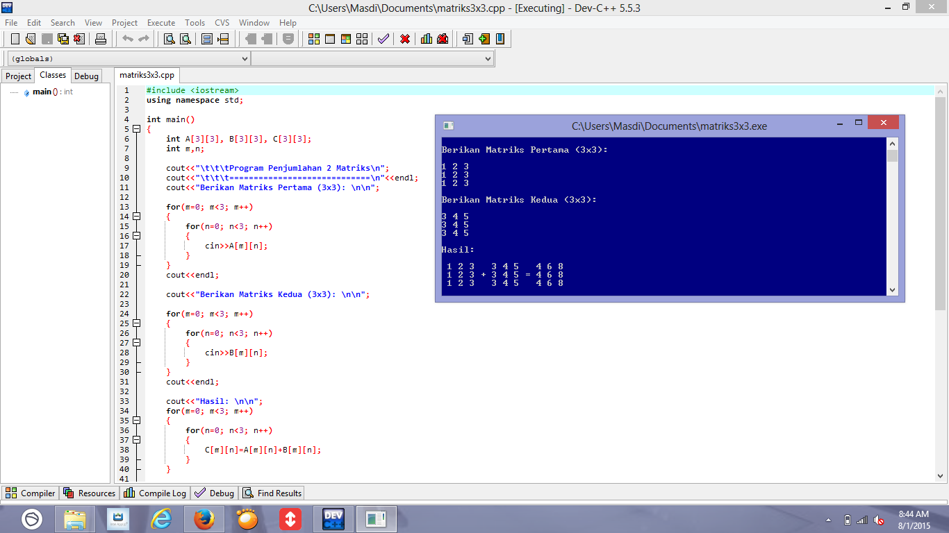 Program C Dalam Bidang Komputer Program Menampilkan Bilangan Matriks 3x3 Menggunakan Array