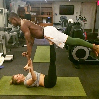 Salomon Kalou doing yoga with Caley Alyssa Salomon Kalou doing yoga with Caley Alyssa