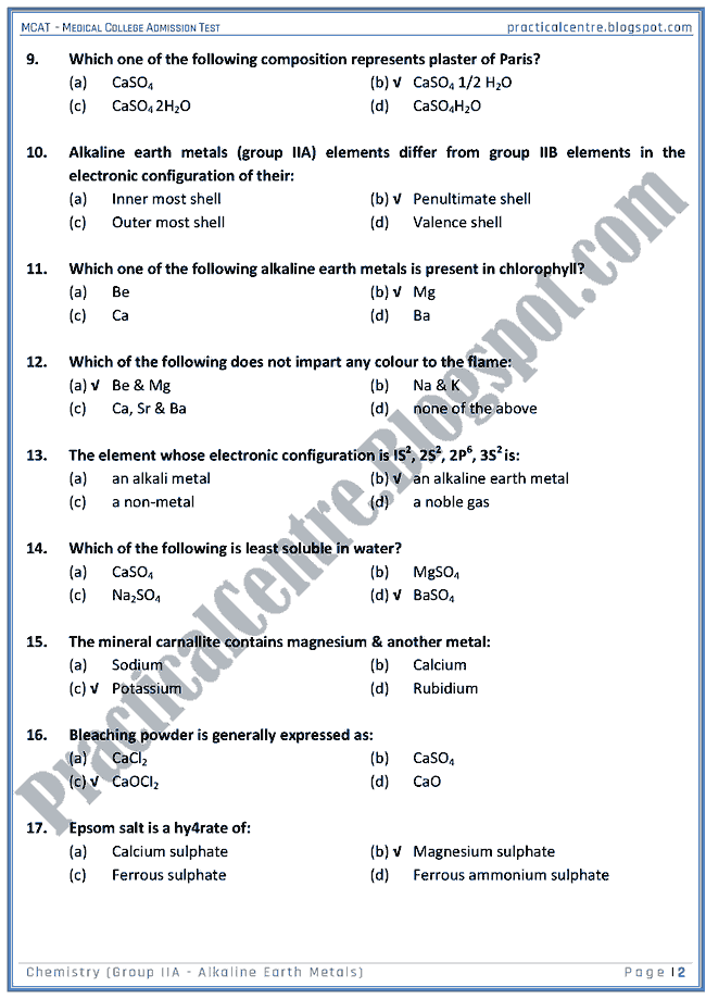 mcat-chemistry-group-iia-(alkaline-earth-metals)-mcqs-for-medical-college-admission-test