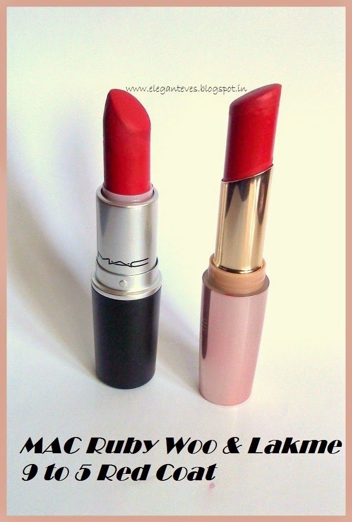 REVIEW AND COMPARISON OF MAC RUBY WOO AND LAKME 9 TO 5 LIPSTICK RED
