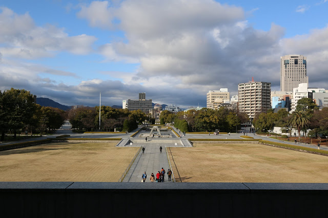 Looking out at Nakajima District (Hiroshima Peace Memorial Park) which was directly hit by the atomic bombing in Japan Looking out at Nakajima District (Hiroshima Peace Memorial Park) which was directly hit by the atomic bombing in Japan